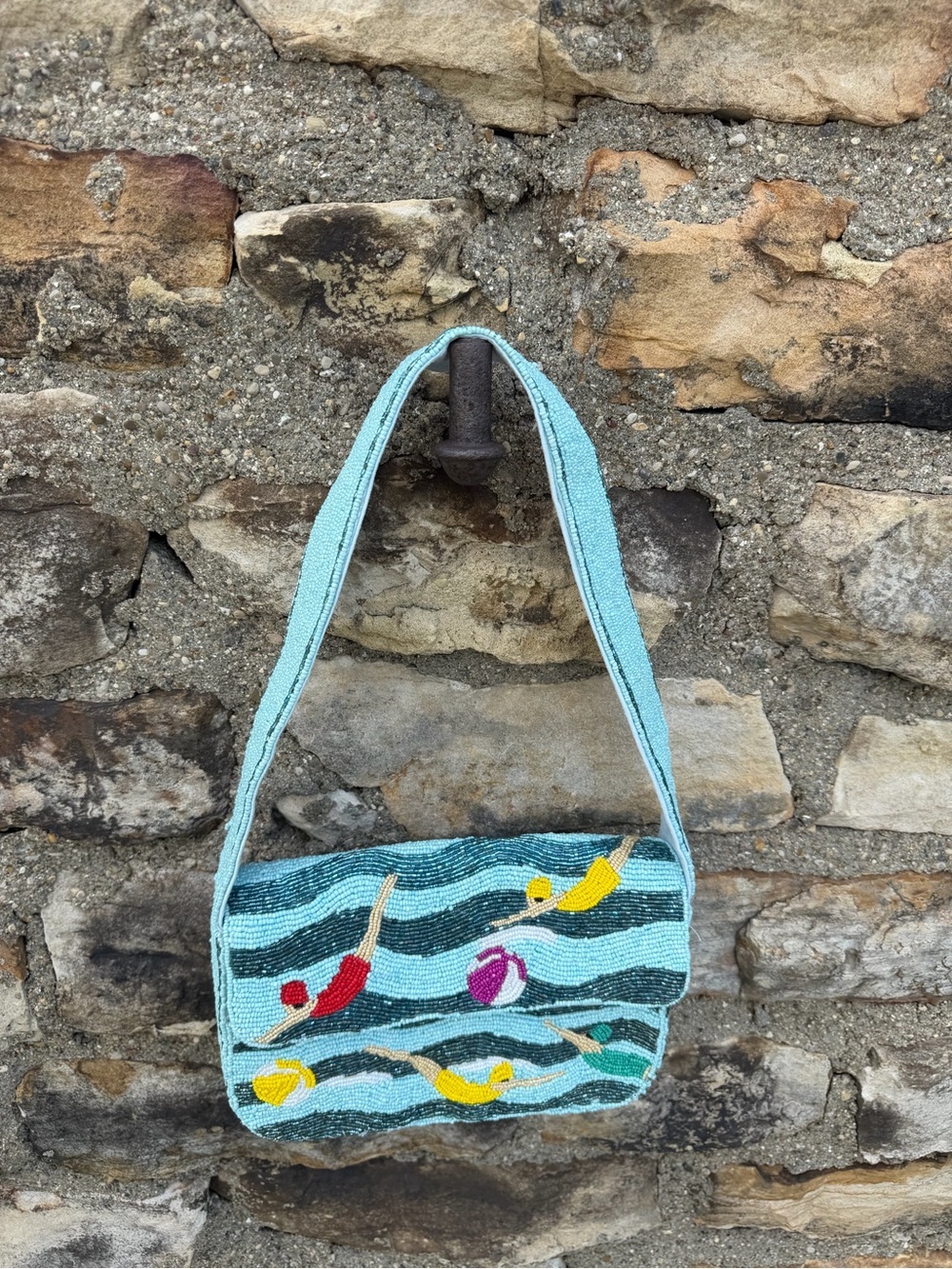 Hand-Beaded Aqua wave Swimmer Purse bag Viral
